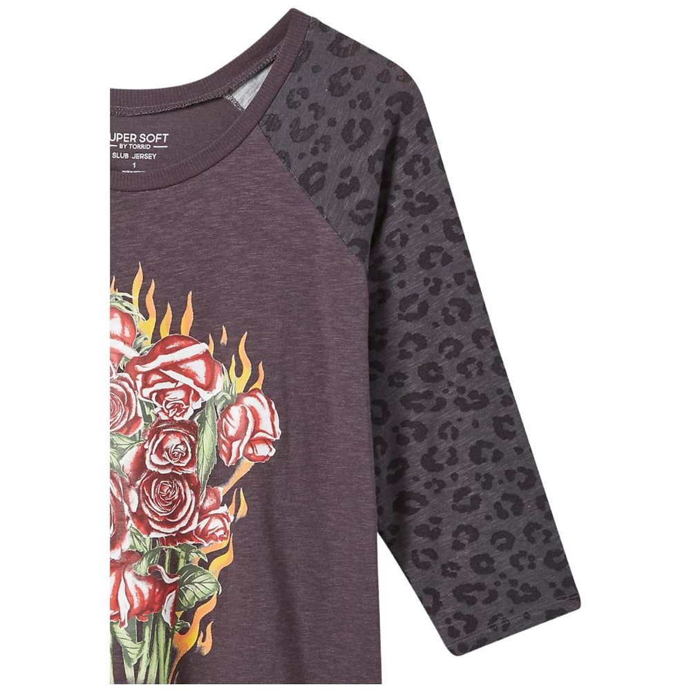 TORRID Size 00 (10) Baseball Tee Leopard Animal Print Long Sleeve T-Shirt NEW - Picture 2 of 4